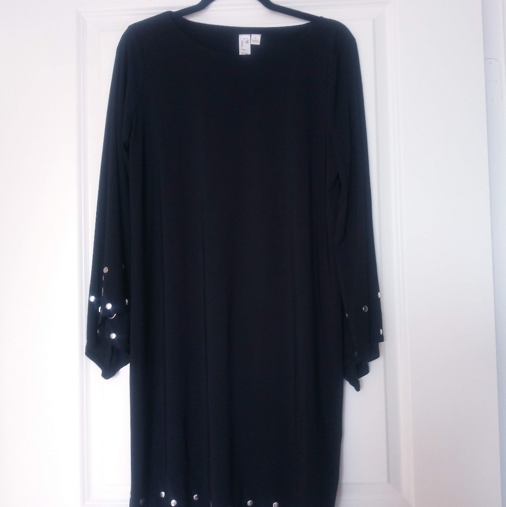 Chic Silver Embellished Black Dress Sz M